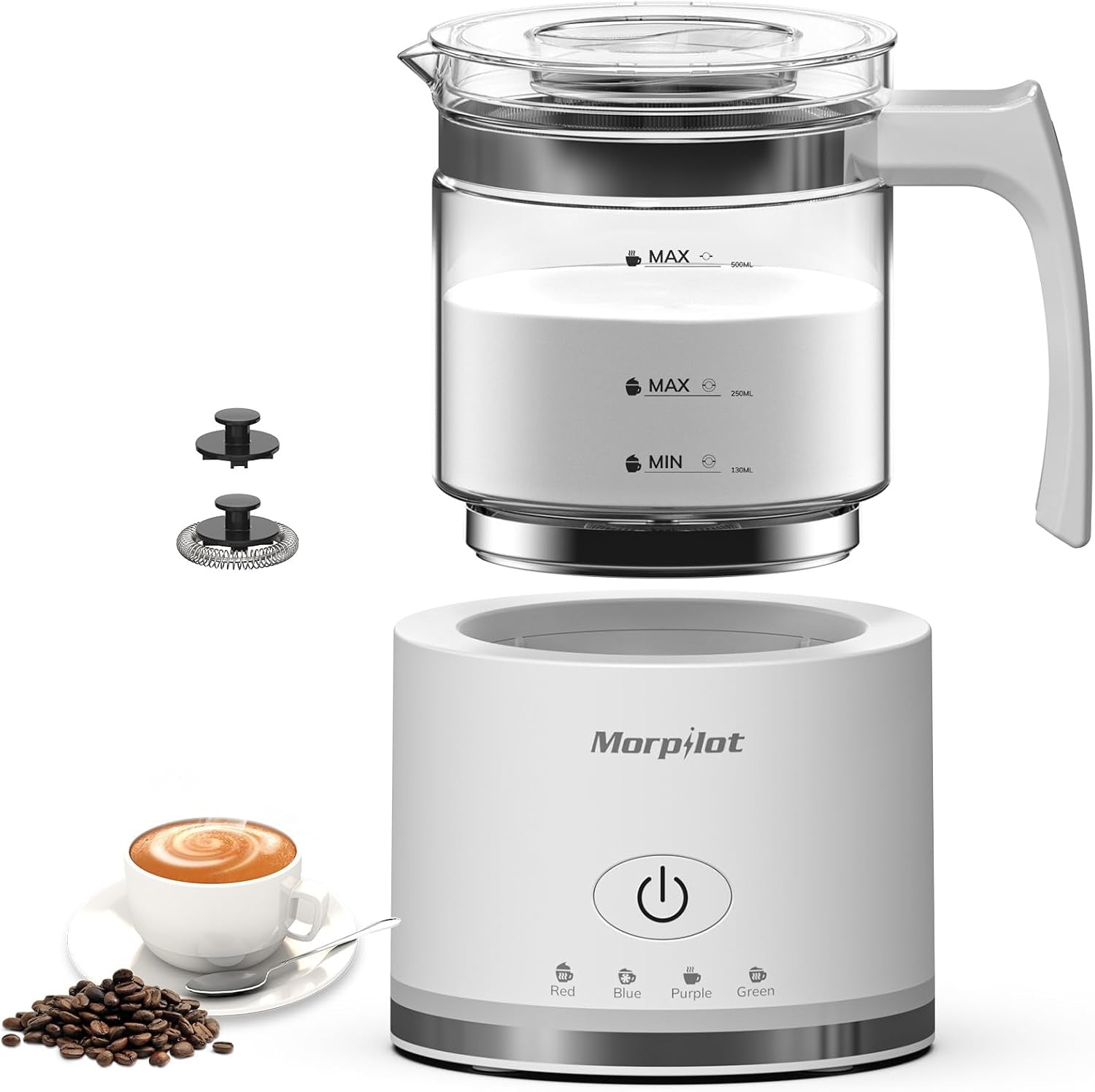 Morpilot Electric Glass Milk Frother: 4-in-1 Function, 500ml for Coffee & Lattes